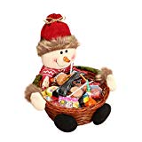 Cesta de almacenaje para Navidad de Keepwin, para caramelos o decoración, diseño de Papá Noel, muñeco de nievo, reno y elfo, bambú, muñeco de nieve, 18*18CM