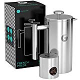 CAFETERA DE EMBOLO de primera calidad. Prensa francesa de doble pared, 8 tazas de capacidad, ideal para conseguir un intenso café. Incluye mini recipiente de café - De Coffee Gator