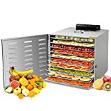 Kwasyo Deshidratador de Alimentos Acero Inoxidable Libre de BPA, Deshidratadora de Frutas y Verduras con Pantalla LCD, Temperatura 30-90?, Temporizador, Hierbas, Nueces, Yogurt, 8 Bandejas, 400W