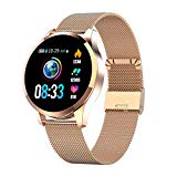 Smartwatch Mujer Hombre, Impermeable Reloj Inteligente Elegante Monitores de Actividad Impermeable IP67 con Monitor de Sueño Pulsómetros Podómetro Contador de Caloría Compatible con iOS Android (gold)