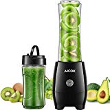 Aicok Batidora de Vaso Individual, Mini Batidora Smoothies, Sin BPA, 2 Vasos Portátiles de 600 ml y 350 ml, Licuadoras para Zumos de Verduras y Frutas, 300W