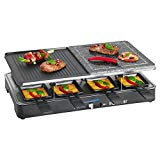 Bomann RG2279CB Raclette Grill con Piedra Natural y Placa Reversible, 8 Personas, 1400W, 1400 W, Acero Inoxidable, Azul