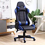 VS Venta-stock Sillón de Oficina Gaming Racer Profesional Azul, Silla con Reposacabeza Apoyo y Cojín Lumbar (Piel sintética, inclinación y Altura Regulable, reposabrazos Ajustables, reclinable 180º)