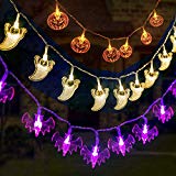 Qedertek Decoración Halloween, Cadena de Luces de 3 Paquetes 20 LED, Luz de Diseño de Calabazas Halloween, Murciélagos y Fantasmas para Halloween y Cualquier Tipo de Fiesta o Evento
