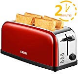 Deik Tostadora 4 rebanadas, Tostadora Pan de Acero Inoxidable con 7 Niveles de Tostado, Tostador con Función Descongelación y Recalentar,1500W, Rojo