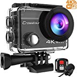 Crosstour CT8500 Cámara Deportiva 4K Wi-Fi 20MP (Cámara de Accion Acuatica de 40M con Micrófono Externo y Control Remoto, Funciones EIS Anti-Vibración y 20 Kits de Montaje de Accesorios)