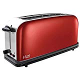 Russell Hobbs Tostadora Colours Plus - 1 Ranura Larga y Ancha, Tostador para 2 Rebanadas, Bandeja Recogemigas, Calientapanecillos, Función Cancelar y Descongelar, Acero Inoxidable, Rojo - 21391-56