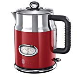 Russell Hobbs Hervidor de Agua Eléctrico Retro - 1,7 litros, 2400 W, Filtro Extraíble, Zona de Ebullición Rápida, Base de 360°, Indicador Nivel de Agua, Diseño Vintage, Inox., Rojo - 21670-70