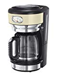 Russell Hobbs Cafetera de Goteo Retro - Cafetera Vintage, 10 Tazas, Jarra Cristal 1,25L, Soporte de Filtro Lavable, Tecnología de Rociado Avanzada, Cuchara Medidora, Acero Inoxidable, Crema -21702-56