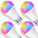 TECKIN Bombilla LED inteligente con Luz Cálida WiFi 2800k-6200k ajustable y lámpara multicolor Funciona conAlexa,Móvil Google Home, E27 equivalente 7.5W bombilla de cambio de color, 4 paquetes