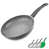 GadHome Premium 28cm Sartén Antiadherente | Bandeja de Inducción de Aluminio con Mango Ergonómico | Efecto de Granito de Piedra Gris