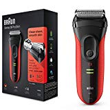 Braun Series 3 Afeitadora Eléctrica Hombre ProSkin, Máquina de Afeitar Barba con Recortadora de Precisión Extraíble, Recargable, Resistente al Agua, 3030 S, Negro/Rojo