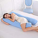 Almohada de maternidad, almohada de apoyo para mujeres embarazadas cuerpo 100% algodón funda de almohada en forma de U almohadas de maternidad embarazadas dormidas laterales (azul)
