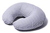 Niimo Cojin Lactancia Bebè Funda Cojin 100% Algodòn Extraíble y Lavable Almohada Multifuncional para Madre y Bebé Relleno de Fibra de Poliéster (Gris - Lunares Blancos)