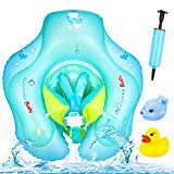 Flotador de Natación para Bebés, PAMIYO Flotador Cuello Bebe Ajustable Inflable Doble Airbag Flotador de Natación Piscina Nadar Anillo para Niños Bebés con Bomba Manual 6 a 30 Meses