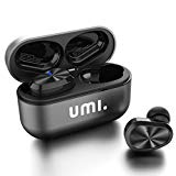 Umi. by Amazon Auriculares de botón inalámbricos (TWS) W5s con Bluetooth 5.0 y certificación IPX7 compatibles con iPhone Samsung Huawei y Estuche metálico con Base de Carga (Gris)