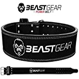 Beast Gear Cinturón Halterofilia – Cinturón Lumbar Powerlifting con Doble Hebilla – Cinturón Levantamiento de Peso de Piel Nobuck – 10 cm de Ancho y 10 mm de Grosor - S