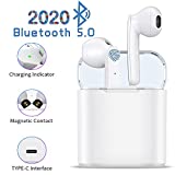 H1- TWS Auriculares Bluetooth 5.0, Toque Inteligente Auriculares inalámbricos, Auriculares deportivos impermeables IPX7, Auriculares estéreo 3D-HIFI, Emparejamiento emergente automático - Blanco