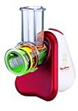 Moulinex Fresh Express DJ7535 - Rallador eléctrico con 3 Funciones en 1, 150 W, cortar en rodajas o cortar en tiras y rallar, 3 conos distintos, Plástico, Rojo/Blanco