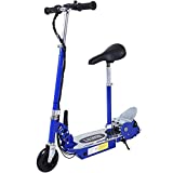 HOMCOM Patinete Eléctrico Niño Scooter Plegable con Manillar y Asiento Ajustable Tipo Monopatín con Freno y Caballete 120W Carga 50kg 81.5x37x96cm Color Negro (Azul)