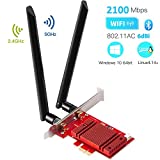 Tarjeta de Red Wi-Fi con Bluetooth 5.0, Hommie 1733Mbps 5GHz/2.4GHz Dual Band PCI-E, Intel 9260AC Tarjeta Wifi con 2 Antenas 6DB y Tecnología de Radiador, Tarjeta de Red para Win10, Linux4.2+