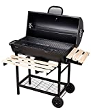 SunJas Barbacoas de Carbón Parrilla con Ruedas para Jardín Exterior BBQ con Soportes Facil Movimiento, con 2 Estantes de Madera Plegable para Almacenar Comidas, 101×70.5×94.5CM