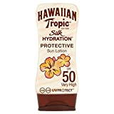 Hawaiian Tropic Silk Hydration Protective - Loción Solar Protectora con cintas de seda hidratantes y resistente al agua, Protección Alta, SPF 50, 180 ml