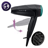 Remington Secador de Pelo Pequeño Compact, Secador de Viaje, Plegable, 2000 W, Concentrado, Difusor Compacto, 3 Temperaturas, 2 Velocidades, Rejilla Trasera Desmontable, Gancho Para Colgar, D1500