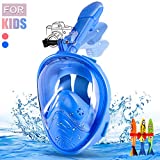 E-MANIS Máscara de Buceo,Plegable Máscara Snorkel 180 °Cara Completa de Panorámico Visión Tecnología Anti-vaho Anti-Fugas Mascara Snorkel Apoyo Camara Deportiva para Niños (Azul)