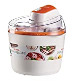 Ariete 642 Heladera eléctrica gran gelato, 1.5 litros, tapa transparente, cubeta con doble aislamiento, botón encendido/apagado, blanco naranja