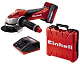 Einhell Amoladora angular con batería TE-AG 18/115 Li Kit Power X-Change (18 V, 115 mm diámetro de disco, 28 mm profundidad de corte, arranquue suave, sin disco, incl. 3,0 Ah batería y cargador)