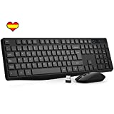 VicTsing Combo Teclado Ratón inalámbricos, con diseño de Sonrisa y Chocolate Teclado USB, Muis Tot 1600 dpi, Disposición QWERTY Español, Bajo Consumo de energía, Windows/Vista/Mac, PC/Portátil, Negro