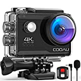 COOAU Cámara Deportiva 4K/30FPS 20MP WiFi (Gran Angular de 170 ° Visual, 40M Impermeable, 10 Metros de Control Remoto Inalámbrico, Micrófono Externo, 2×1200mAh Batería, Conexión Live DV App)