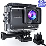 Crosstour Cámara Deportiva 4K 20MP Subacuática hasta 40M Anti-Vibración Tiempo-Lapsu Grabación de Bucle Plus 2 Baterías Recargable de 1350 mAh Cargador USB Kit de Accesorios