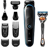 Braun Recortadora de Barba 9 en 1, Máquina Cortar Pelo, Cortapelos Hombre para Cara, Pelo, Orejas, Nariz y Cuerpo, MGK 5280, Negro/Azul