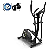 KLAR FIT Klarfit Epsylon Cross AS Bicicleta elíptica - Volante de inercia de 12 kg, 24 Niveles, Tracción por Correa, Pulsómetro, Soporte para Tablet, Certificación TÜV, Acero, hasta 120 kg, Negro