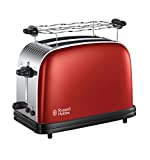 Russell Hobbs Tostadora Colours Plus - 2 Ranuras Cortas y Anchas, Tostador para 2 Rebanadas, Bandeja Recogemigas, Calientapanecillos, Función Cancelar y Descongelar, Acero Inoxidable, Rojo - 23330-56