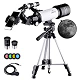 BEBANG Telescopio Astronómico, HD Telescopio de refracción de 70 mm con Adaptador de Teléfono, Filtro de Luna, 2 oculares, Ajustable Mochila y Trípode