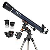 CELESTRON Telescopio AstroMaster 90EQ, (Telescopio con trípode de acero, ocular de 20mm y 10mm ), Negro