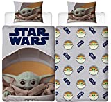 Baby Yoda - Funda de edredón Oficial para Cama Individual, diseño de mandaloriano de Star Wars para niño, polialgodón, Reversible, diseño de Dos Caras