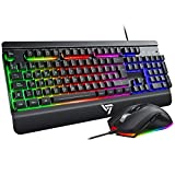 VicTsing Pack de Teclado y Ratón Gaming LED Luces, Teclado Gaming Rainbow Retroiluminación y Raton Gaming Programable 6 Botón dpi 3200 Ajustable?QWERTY Español, PDI 1000/1600/2400/3200 ?