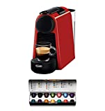 Nespresso De'Longhi Essenza Mini EN85.R - Cafetera monodosis de cápsulas Nespresso, compacta, 19 bares, apagado automático, color rojo, 1, Incluye pack de bienvenida con 14 cápsulas
