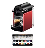 Nespresso De'Longhi Pixie EN124.R Cafetera monodosis cápsulas, 19 Bares, depósito Agua 0.7 L, Apagado automático, Rojo, Incluye pack de bienvenida con 14 cápsulas