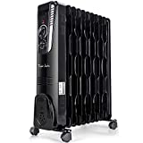 Taylor Swoden Sunny - Radiador de aceite de 11 elementos, 2500W, 3 ajustes de potencia, termostato, bajo consumo. Diseño ondulado que mejora la producción y circulación del calor. Color negro.