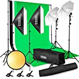 ESDDI - Kit de iluminación Profesional con Softbox y Paraguas - 4x85W - para Estudio de fotografía y vídeo - Fondo con Soporte (Blanco, Negro y Verde) - 3 Metros x 2.6 Metros con Bolsa de Transporte