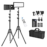 Neewer 2-Pack 2,4G T120 LED Video Luz Regulable Bi-Color 3200-5600K Panel Luz con Pliegue Inverso 150cm Soporte de Luz Batería Cargador Bolsa Iluminación de Video Kit para Youtube Transmisión en Vivo