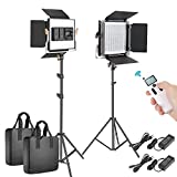 Neewer 2 Paquetes Avanzado 2,4G 480 LED Video Luz Kit Iluminación Fotografía Panel LED Bicolor Regulable con Pantalla LCD Control Remoto Inalámbrico Soporte Luz para Fotografía