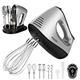 Haisito Batidora Varillas Electrica, 450W Hand Mixer con Base, 5 Velocidades y 9 Accesorios con Batidores, Ganchos para Masa, Espátula para Hornear, Separador de Huevos y Soporte de Almacenamiento