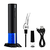 WIWONEY Abrebotellas de Vino eléctrico, Juego de sacacorchos de Vino automático Recargable con Cable Micro USB, aireador dosificador, tapón de vacío y Cortador de precinto, Color Negro Mate