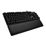 Logitech G513 Teclado Gaming Mecánico con Reposamanos, RGB Lightsync, Teclas Retroiluminadas, Interruptores GX Blue, Aleación de Aluminio 5052, Conexión de Paso de USB, Disposición QWERTY Inglés